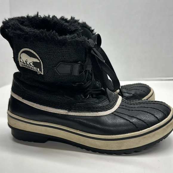 Sorel Tivoli Boots Snow Winter Leather Faux Fur Waterproof Black Womens Size 6 - Picture 2 of 9